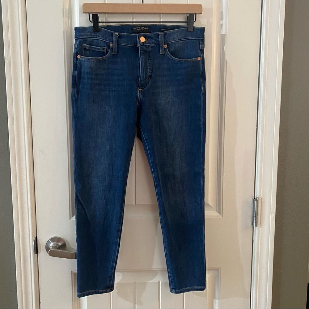 Banana Republic Premium Denim Mid Rise Skinny 28s Medium Wash Back Seam